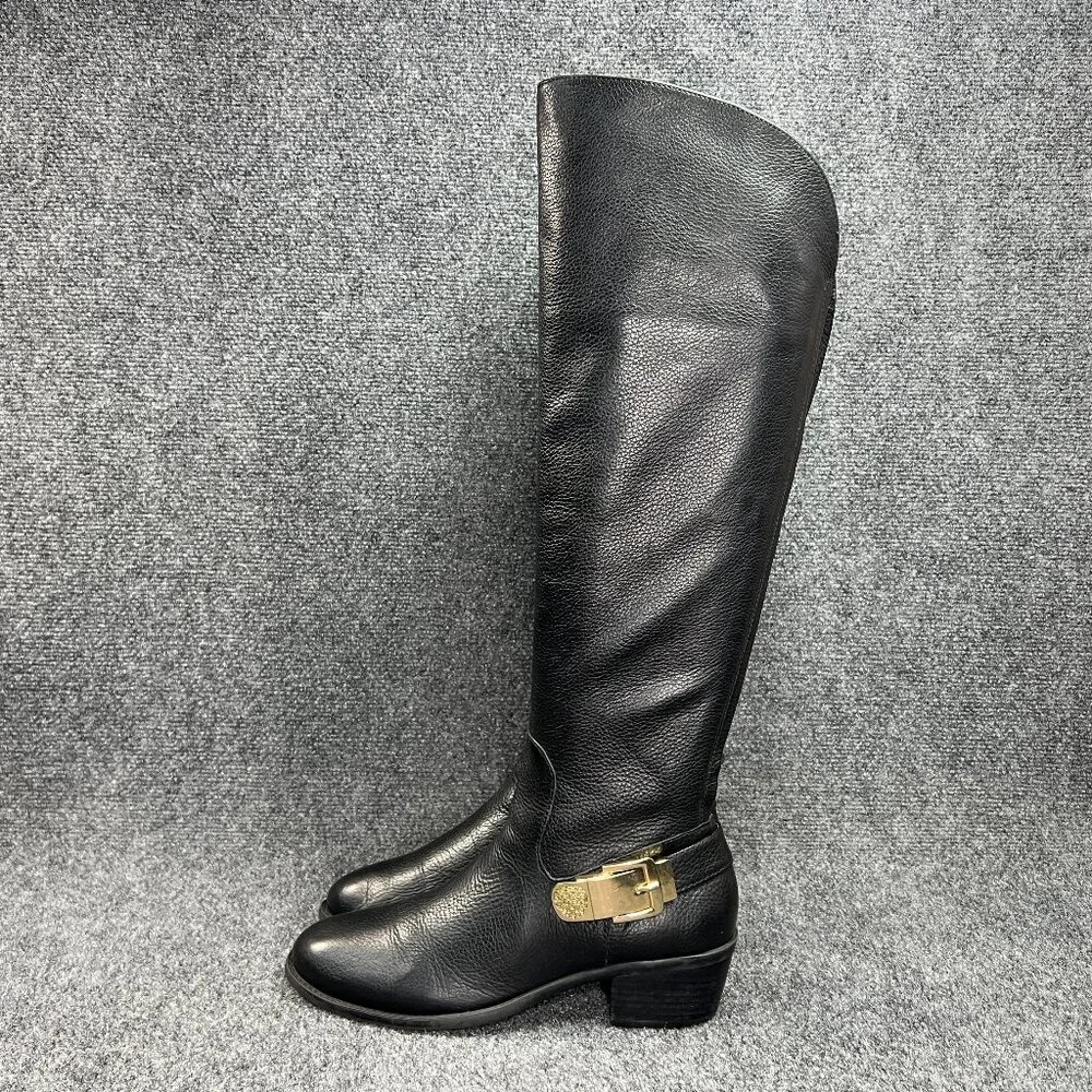 Vince Camuto Bedina‎ Tall Boots Women's 9 Black Leathe Over The Knee Gold Buckle